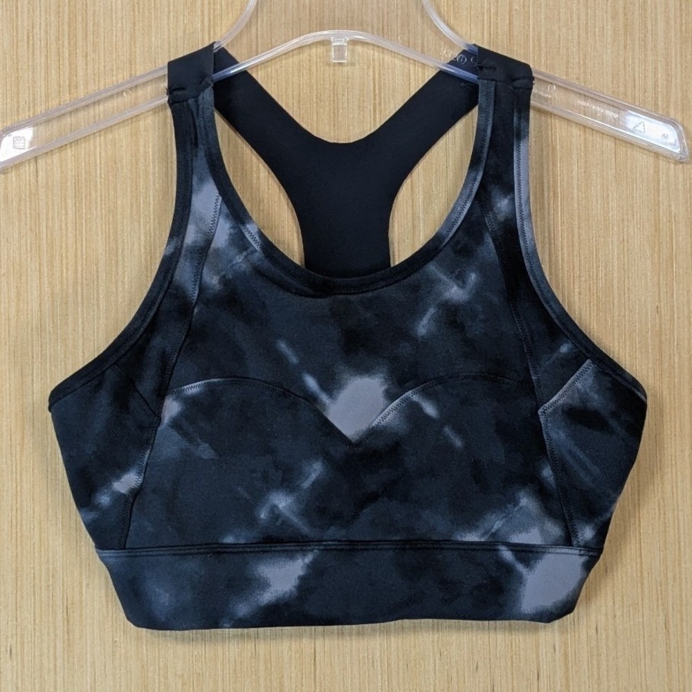 Varley Womens Black Grey Tie‎ Dye Racerback Sports Bra Size Medium Yoga Gym